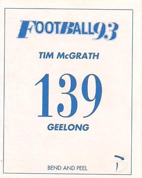 1993 Select AFL Stickers #139 Tim McGrath Back